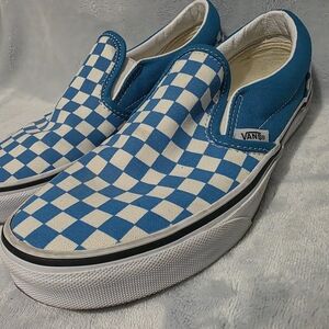Vans Slip On Caribbean Sea Blue Checkerboard Shoes